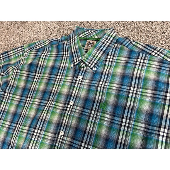 Cinch Men's Large Short Sleeve Button Shirt LOT of 2 Blue Green Orange Plaid - Picture 7 of 13